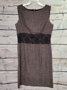AA Studio Size 8 Sheath Dress Brown Black Lace Waist Career Office